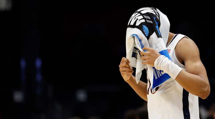 Virginia Cavaliers guard Ryan Dunn (13) leaves the court after being defeated by the Colorado State Rams at UD Arena in Dayton, Ohio, on March 19, 2024.